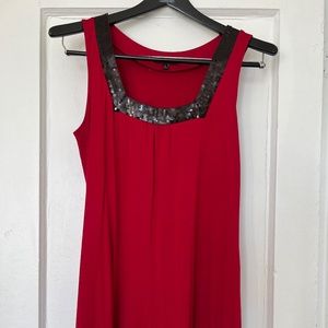 Red Classic Cocktail Dress with Sequined Trim
